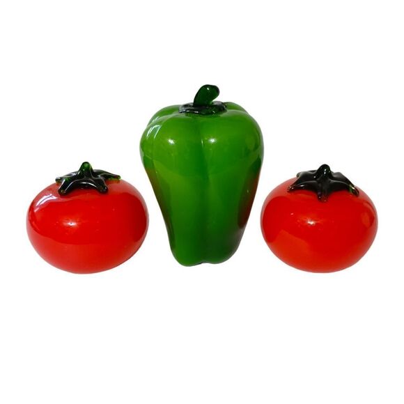 3 Art Glass Vegetable Figures Paperweight Veggie Decor Red Green Handblown Vtg - Picture 10 of 15